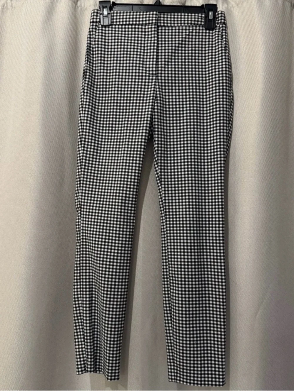 Zara Gingham Pants Black White Plaid Slim Straight Small - Picture 2 of 6